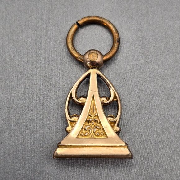 Antique Victorian Gold-Fill Fob Seal 'Optimists' Engraving Openwork Pendant Char - Picture 4 of 8